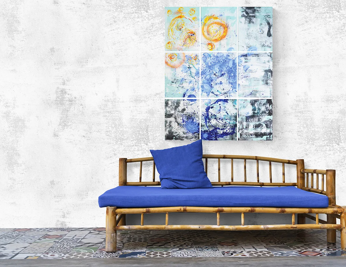 abstract painting abstract art acrylic modern painting blue benie benedicte beguin polyptych