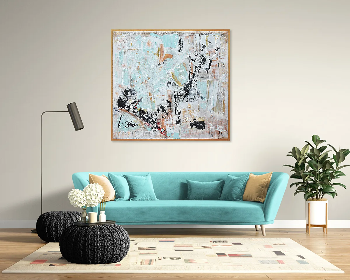 abstract painting abstract art large painting square painting white blue benie benedicte beguin